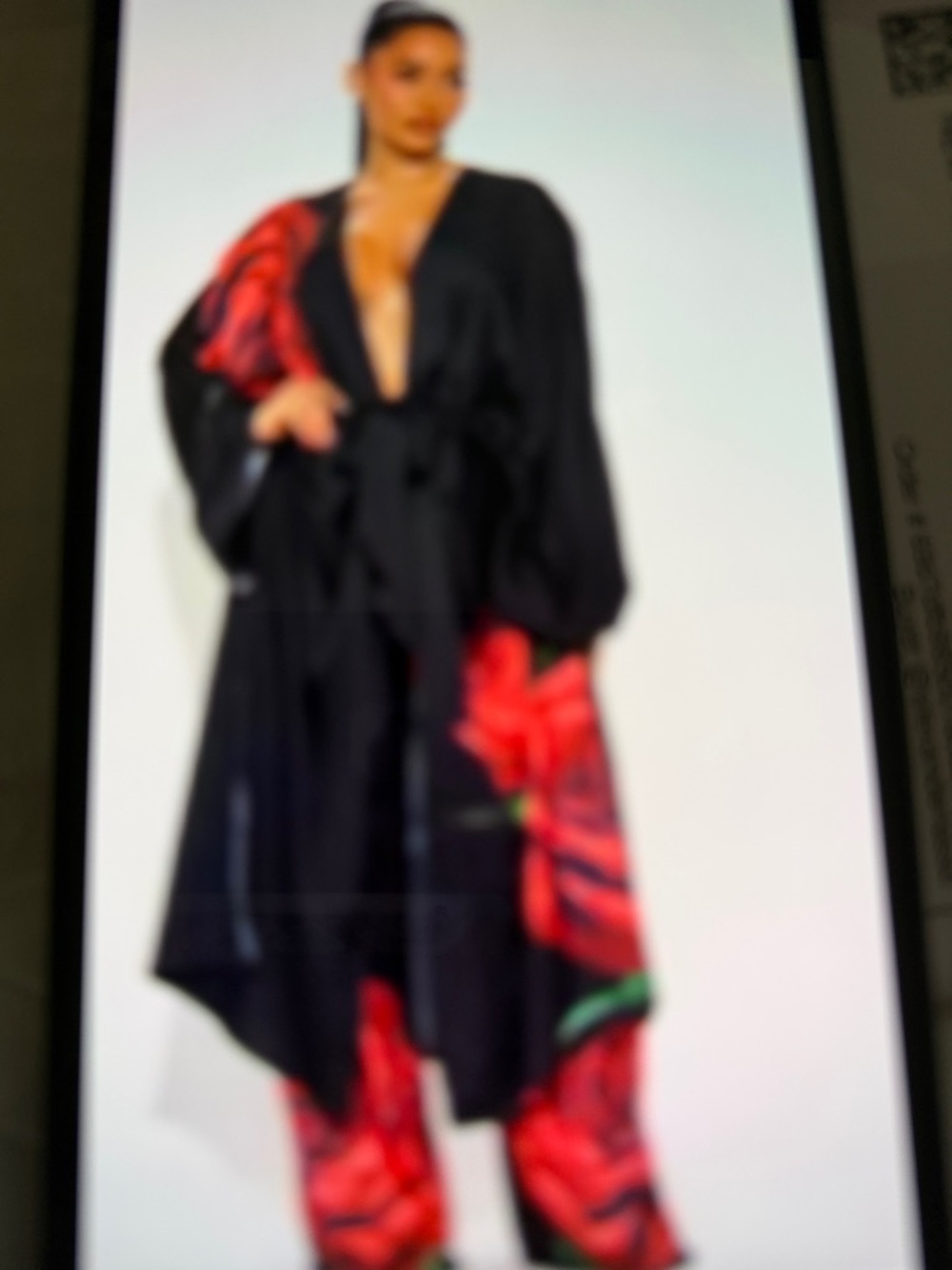 Black Floral Satin Kimono and Pant set Women's  3X